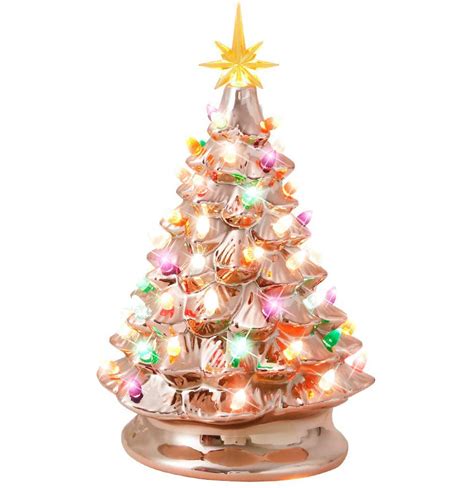 15" Ceramic Christmas Tree, Lighted Vintage Ceramic Tree with Multicolored Lights, Tabletop ...