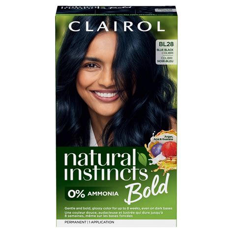 Clairol Natural Instincts Bold, Permanent Hair Color, BL28 Blue Black Colibri, 1 Kit, Hair Dye ...