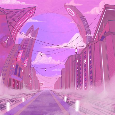 Pink Anime City Wallpaper