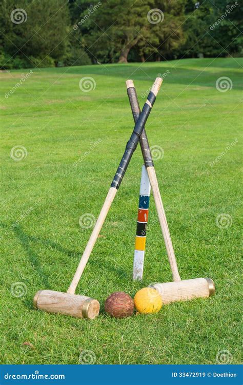 Croquet Equipment Propped Up Ready For Use Stock Image - Image of green, sport: 33472919