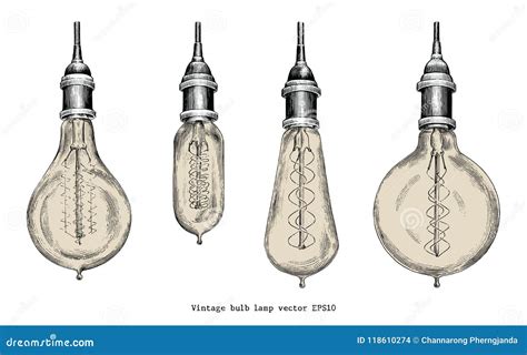 Vintage Bulb Lamp Hand Drawing Engraving Style Stock Vector - Illustration of electricity ...