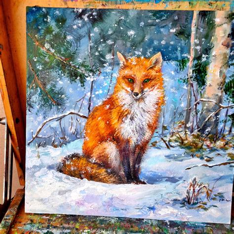 Fox Oil Painting Original Painting Animals Art Winter Forest | Etsy