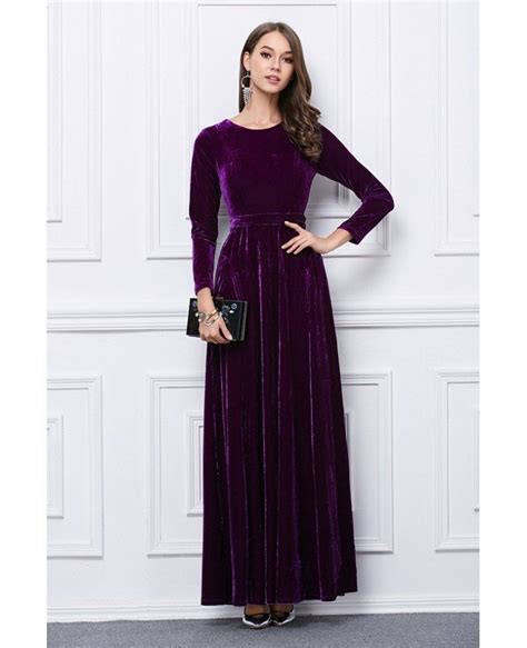 Luxurious Velvet Evening Dress With Long Sleeves #CK119 $107.9 ...