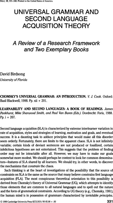 Universal Grammar and Second Language Acquisition Theory | Studies in ...