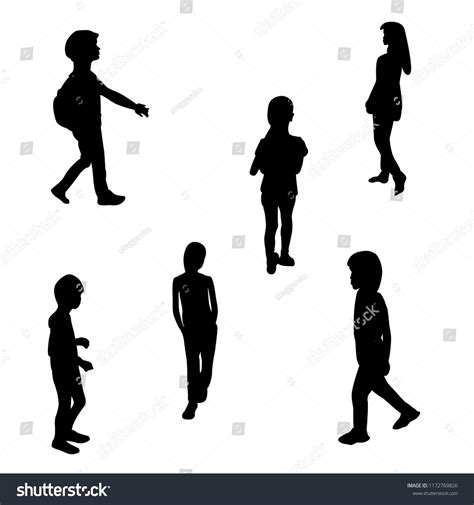 Set Black White Silhouette Walking Children Stock Illustration 1172769826