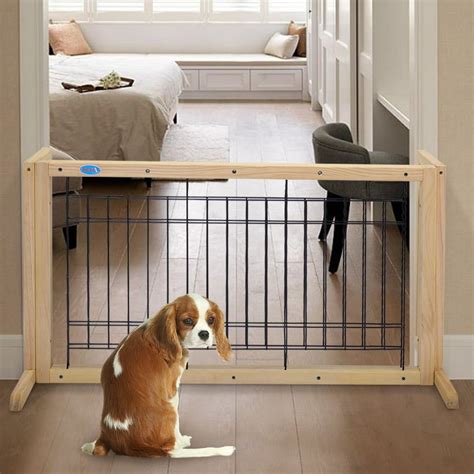 Jaxpety Adjustable Indoor Wood Dog Free Standing Gate - Walmart.com - Walmart.com