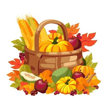 Fall Harvest Vector, Sticker Clipart Thankful Basket Of Fall Foods Cartoon, Sticker, Clipart PNG ...