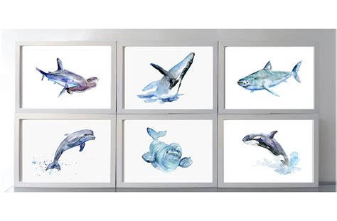 Big Fish Watercolor Paintings Set of 6 Giclee Prints Shark | Etsy