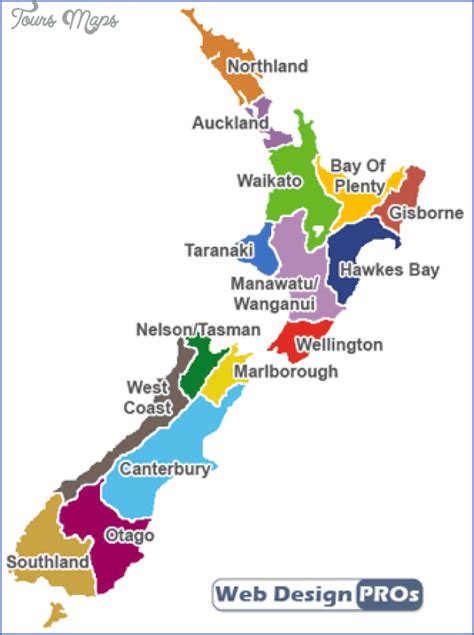 New Zealand Regions Map - ToursMaps.com