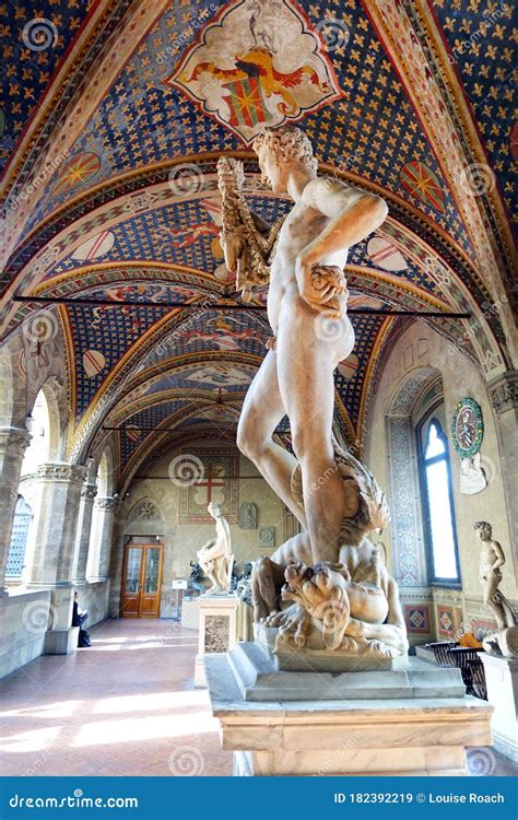 Marble Statues in the Loggia of the National Museum of Bargello, Florence, Italy Editorial Stock ...