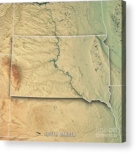 South Dakota State USA 3D Render Topographic Map Border Acrylic Print ...