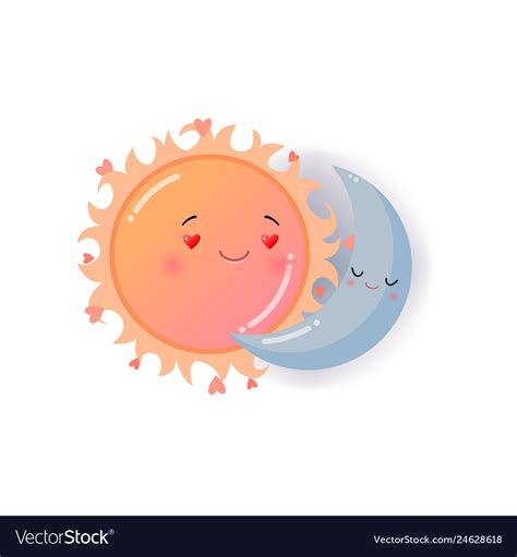 Orange sun and blue moon in love emoji sticker Vector Image