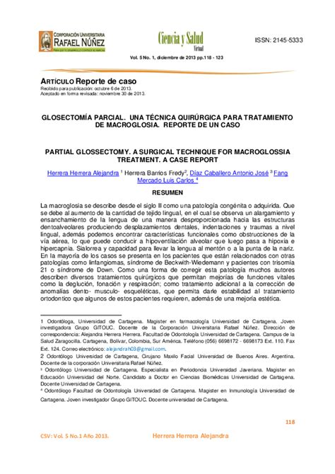 (PDF) GLOSECTOMÍA PARCIAL. UNA TÉCNICA QUIRÚRGICA PARA TRATAMIENTO DE MACROGLOSIA. REPORTE DE UN ...