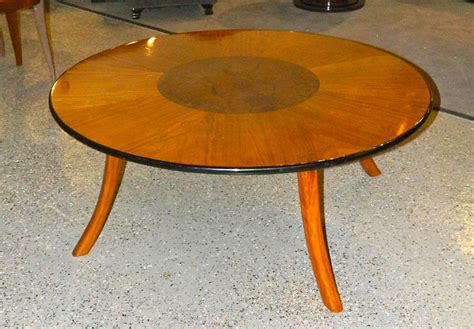 Great art deco custom-design round coffee table with multi color woods ...