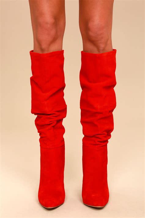 Steve Madden Carrie - Red Slouchy Boots - Knee High Boots