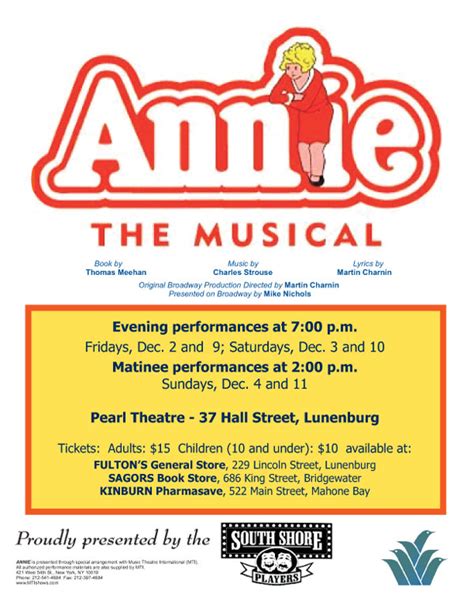 Annie: Poster | South Shore Players