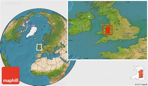 Satellite Location Map of Powys