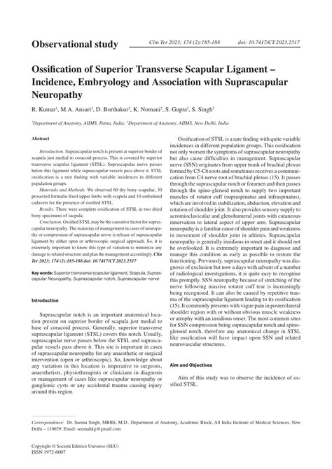 (PDF) Ossification of superior transverse scapular ligament Ossification of Superior Transverse ...