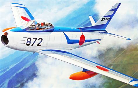 Wallpaper war, art, airplane, aviation, jet, F-86F-40 Sabre 'Blue Impulse Early Scheme' images ...