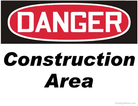 Printable Danger Construction Area Sign