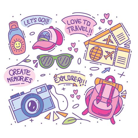 Hand drawn traveling icon set collection full color 12500040 Vector Art at Vecteezy