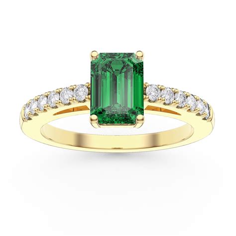 Unity 1ct Emerald Cut Emerald Moissanite Pave 18K Yellow Gold Engagement Ring:Jian London:18K ...