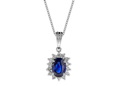 18CT WHITE GOLD OVAL SAPPHIRE & DIAMOND PENDANT & CHAIN PCA00016 - City ...