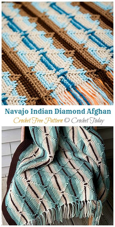 Navajo Indian Diamond Afghan ­Crochet Free Pattern [Video] - Crochet ...