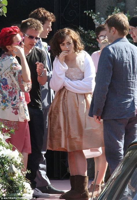 Lily Collins and Jamie Winstone are guests at Suki Waterhouse's wedding on the set of Love ...