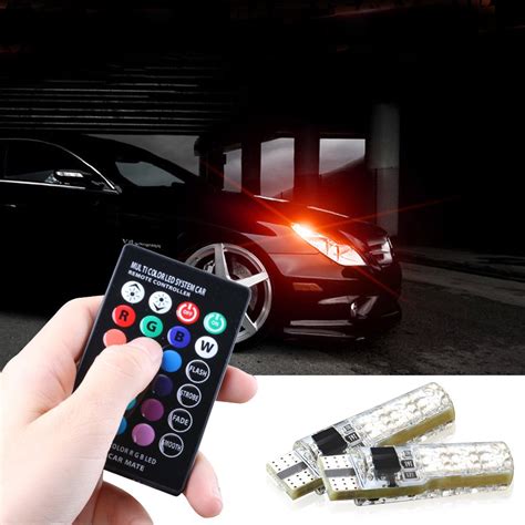 T10 RGB 194 LED Bulb with Remote Control,W5W 168 2825 Strobe Light 16 Colors,Replacement of Car ...