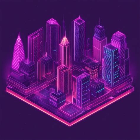 Premium AI Image | Illustration of isometric capital city buildings in neon colors wallpaper