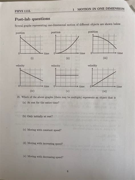 Solved 1 MOTION IN ONE DIMENSION PHYS 1111 Post-lab | Chegg.com