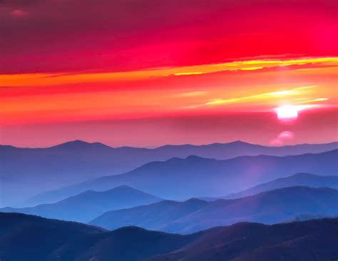 Red Sunset In The Mountains Photograph by Randall Branham