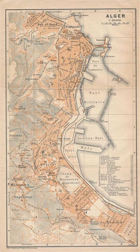 1911 Algiers Algeria Antique Map | Etsy