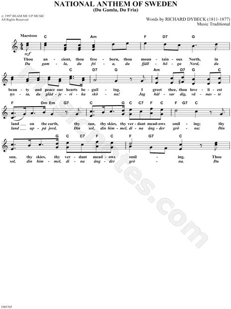 Traditional "National Anthem of Sweden" Sheet Music (Leadsheet) in C Major - Download & Print ...