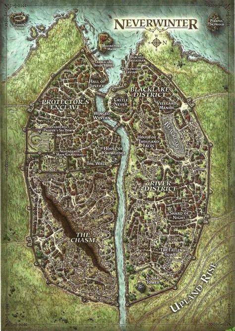 Map of the city of Neverwinter in Toril, released by Wizards of the Coast | Fantasy city map ...