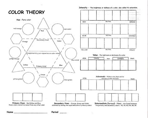 Color theory worksheet, Art worksheets, Value in art