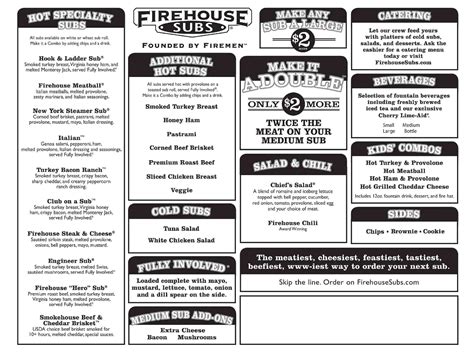 Firehouse Subs Printable Menu