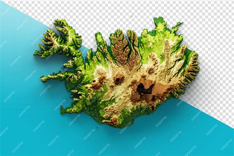 Premium PSD | Iceland map shaded relief color height map on isolated background 3d illustration