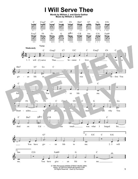 I Will Serve Thee by Bill Gaither Sheet Music for Easy Guitar at Sheet Music Direct