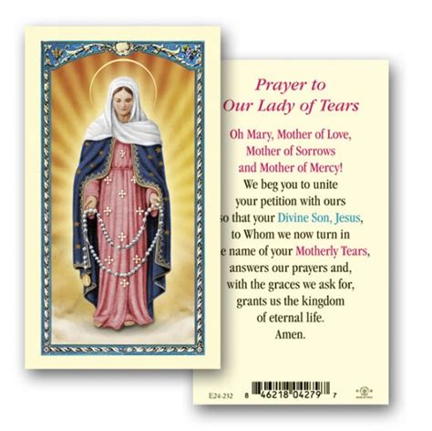 Our Lady of Tears Laminated Prayer Cards 25 Pack