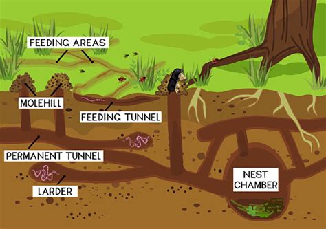 Scheme Of Structure Of Underground Mole Tunnels With Earthworms And ...