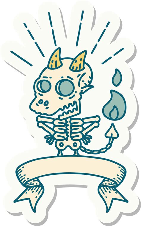 sticker of a tattoo style skeleton demon character 12019368 Vector Art ...