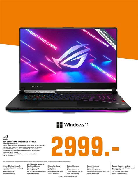 Rog Strix Scar 17 Gaming Notebook Angebot bei Saturn