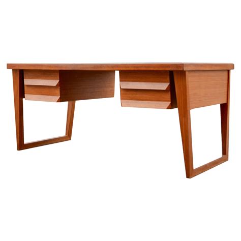 Mid-Century Teak Executive Desk with Floating Top and Bookcases at 1stDibs