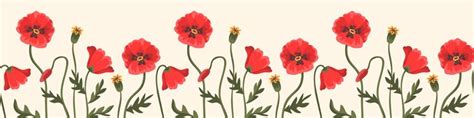 Premium Vector | Seamless vector floral border with red poppies