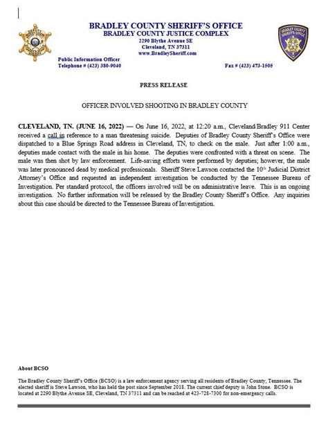 -- PRESS RELEASE --... - Bradley County Sheriff's Office TN | Facebook