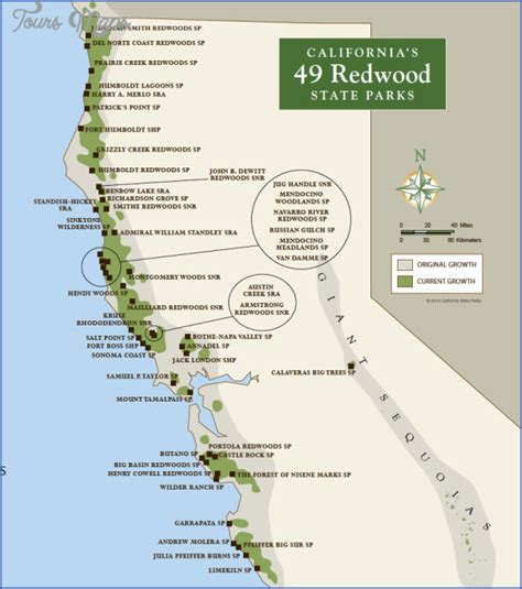 HUMBOLDT REDWOODS STATE PARK MAP CALIFORNIA - ToursMaps.com