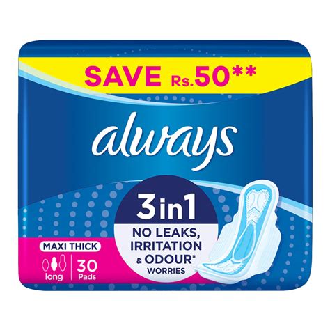 Buy Always 3-in-1 Maxi Thick (Long) Sanitary Pads Value Pack, 30 Ct Online in Pakistan | My ...