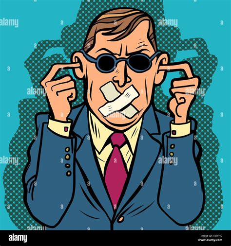 man blind dumb deaf censorship. Comic cartoon pop art retro drawing illustration Stock Vector ...